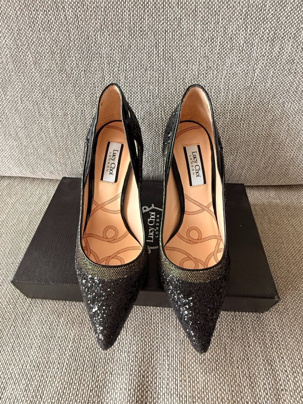 *BRAND NEW* Lucy Choi London Black Glitter Heels - US 7.5